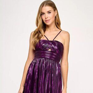 City Studios Juniors' Foil Pleated Mini Dress Purple Size 15/16